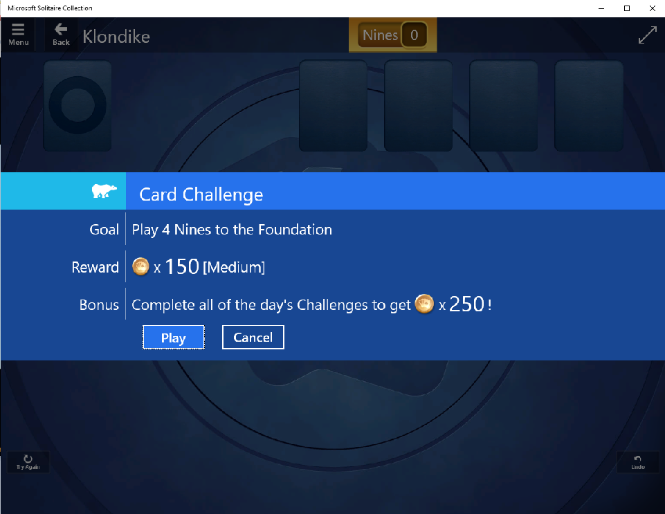 microsoft solitaire daily challenge coins